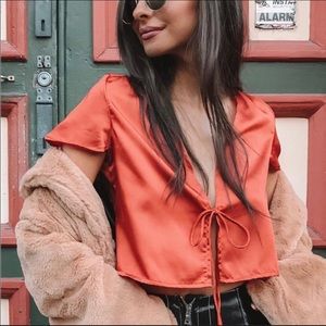 Princess Polly Front Tie Crop Top (Red/Orange)